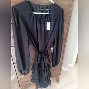 Brand New Express Long Sleeve Tie Waist Tiered Ruffle Mini Dress